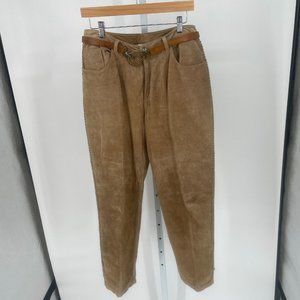 Chico’s Suede Tan Brown Pants Women Sz Medium Western Equestrian Braided Lace Up